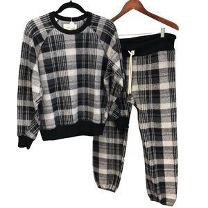 The Great Fleece Pajama Set Womens 1 US Small Black Tartan Plaid Lounge Comfort
